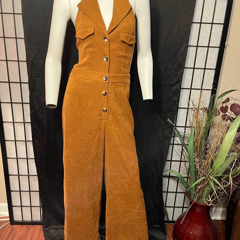 Womens Jumpsuits Long Pants Solid Color Button Fr… - image 1